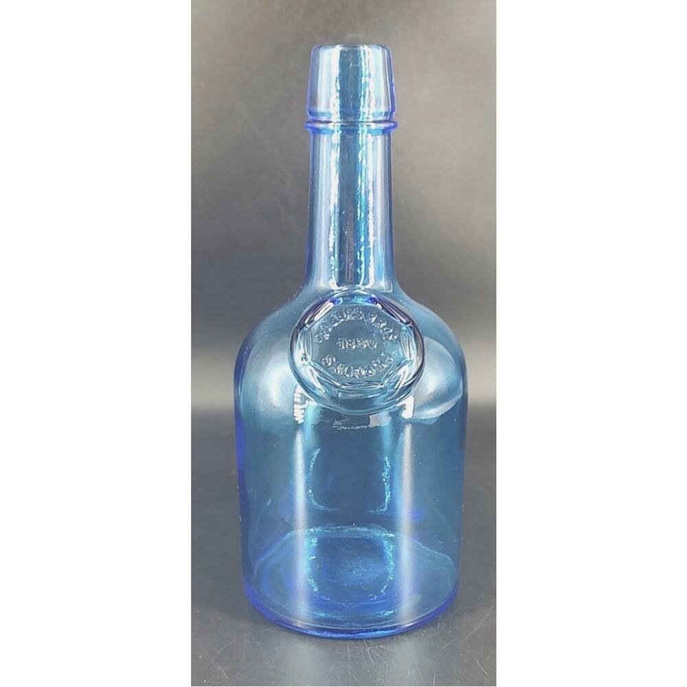 VTG Wheaton Apothecary Blue Glass Bottle Embossed 1850 SALEM NJ Rogers Bros